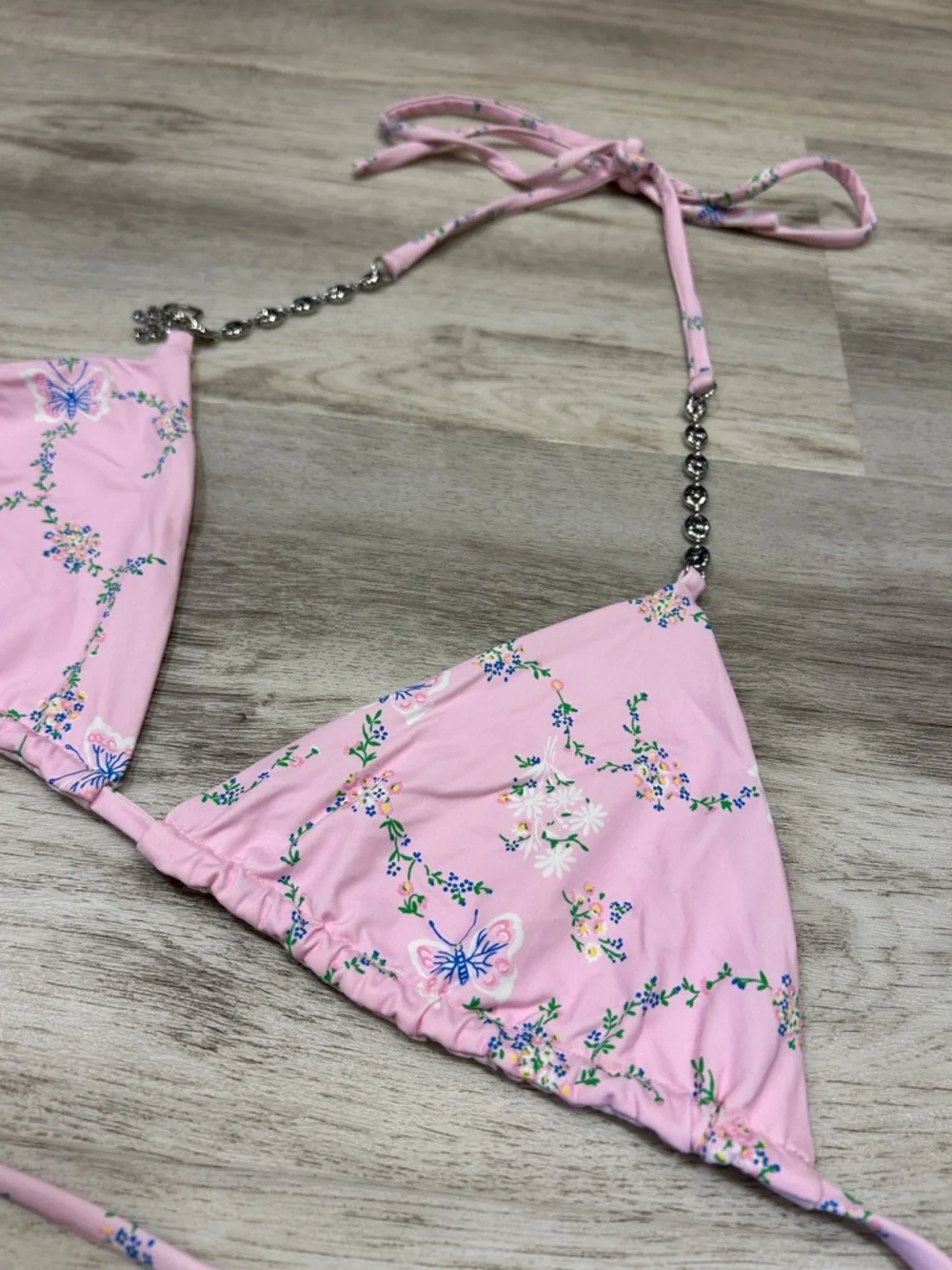 Frankie's Bikinis Fairytale Butterfly Floral Vine Charm Chain Triangle Swim Top